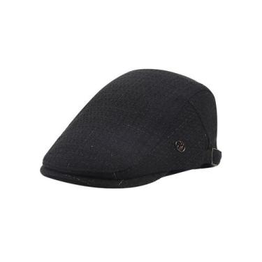 Imagem de Chapéu masculino clássico preto Gatsby Newsboy com boné plano 56-58 cm