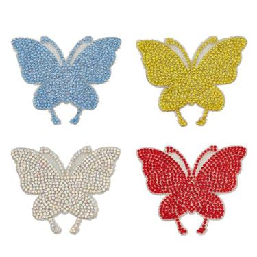 Imagem de letsinstyle 4 peças de adesivos de strass de borboleta, aplique de reparo de roupas de cristal brilhante, acessório de costura multicolorido para vestido, saia, jeans, jaqueta, calça, suéter, chapéu
