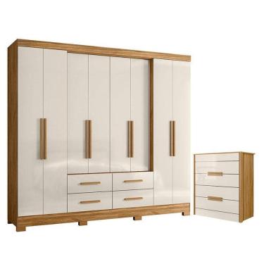 Imagem de Guarda Roupa Casal San Lorenzo E Cômoda Dhara Freijó Off White - Moval