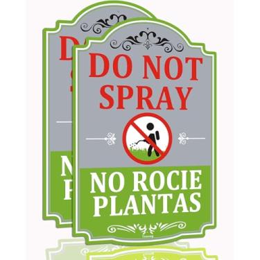 Imagem de Não pulverize placas de quintal, não pulverize placas de gramado bilíngue sem plantas Rocie placa de metal inglês espanhol, sem pesticidas jardim 30 x 20 cm alumínio livre de ferrugem, 2 pacotes à
