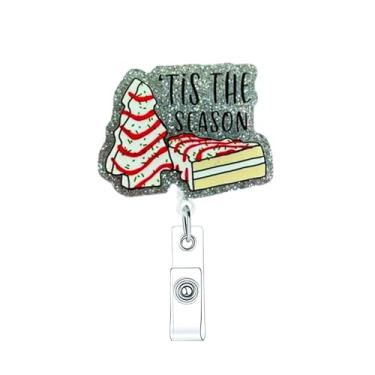 Imagem de Carretel de crachá de Natal engraçado para árvore de Natal, clipe retrátil para enfermeira, médico, xams, nome de árvore, carretéis de crachá de enfermeira, clipe de acrílico jacaré para professores