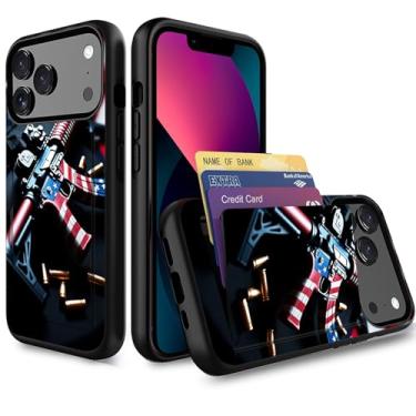 Imagem de wiaekosef Capa para iPhone 17 Pro, carteira com suporte para cartão de crédito de camada dupla híbrida à prova de choque PC + capa de TPU para iPhone 17 Pro 6,3 polegadas 2025, design de arma de