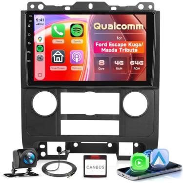 Imagem de [8 núcleos 4G + 64G] Rádio Qualcomm para Ford Escape Kuga/Mazda Tribute 2007-2012 Android carro estéreo sem fio CarPlay Android Auto, tela sensível ao toque Driauto de 9 polegadas com GPS, Bluetooth