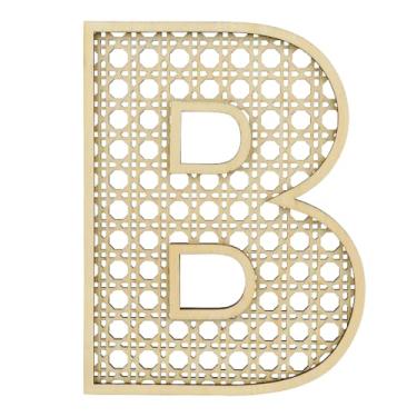 Imagem de Letra B de vime de madeira, letras de madeira de vime, 20 cm, decoração de parede, decoração de berçário boêmio, letra de madeira para casamento, chá de bebê, quarto, letras grandes do alfabeto