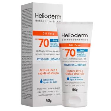 Imagem de Protetor Solar Facial Oil Free Helioderm FPS70 Sem Cor Toque Seco Alta Proteção UVA UVB Controle da Oleosidade Textura Leve Rápida Absorção Antioleosidade Uso Diário Pele Oleosa 50g Helioderm Facial 70