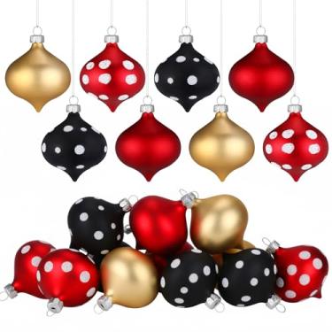 Imagem de RoundFunny 12 peças de enfeites de bola de Natal brilhantes de plástico para pendurar bolas de elfo, bola de Natal vermelha verde branca inquebrável para decoração de festa de Natal (fofa, 6 cm)