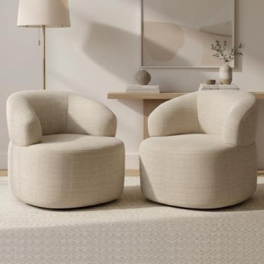 Imagem de Kit 02 Poltronas Giratória Orgânica Para Sala de Estar Living Helena L02 Linho Palha - Lyam Decor