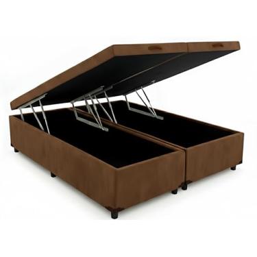 Imagem de Cama Box Baú Queen Bipartido 79 Blindado Diversas Cores - (158x198x42) (Suede Marrom)