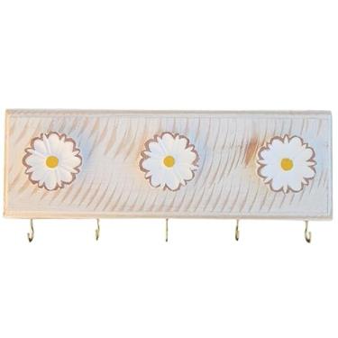 Imagem de Porta Chaves de Parede em Madeira Organizador Chaveiro Rústico Flor(Branco)