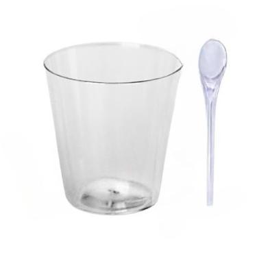 Imagem de KIT 25/50/75/100 COPINHO 25 ML BRIGADEIRO ACRÍLICO + MINI COLHER (50,TRANSPARENTE)