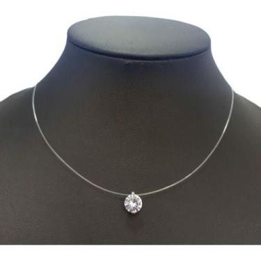 Imagem de Colar Gargantilha Pedra Zirconia Prata Ponto De Luz Nylon - De Castro 