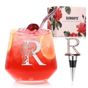 Imagem de Presentes personalizados para mulheres, monograma A-Z taça de vinho presente personalizado, presentes exclusivos de aniversário de casamento para mulheres, sua mãe, amiga, irmã, esposa, filha