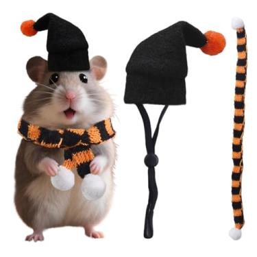 Imagem de Kit de fantasia de hamster de Halloween | Chapéu e cachecol para fantasia de Halloween de hamster – Roupa de festa de animais de estimação para decoração de aniversário de chinchilas e festivais de