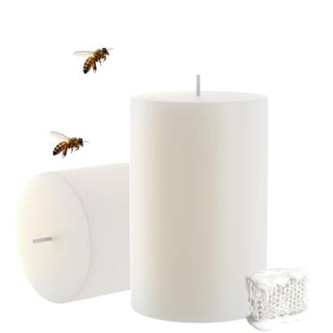Imagem de Velas de cera de abelha branca natural - 40 horas de tempo de queima 100% pura velas de cera de abelha | Cera de abelha orgânica para casa, oração, Natal, festa | Sem cheiro, sem fumaça, sem
