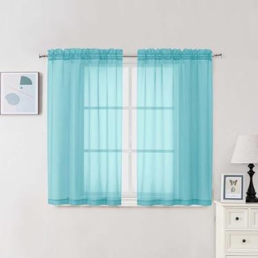 Imagem de Chyhomenyc Cortinas transparentes 137 cm de comprimento, conjunto de 2 painéis, cortinas curtas e arejadas para café, com filtro de luz, bolso moderno para varão, sala de jantar, quarto, 106 cm L x