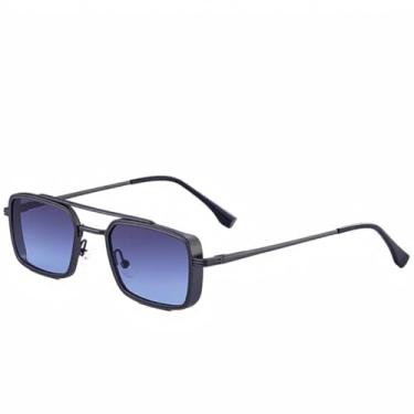 Imagem de JRLLFD Óculos de sol de metal de luxo feminino, armação pequena clássica, óculos de sol para dirigir ao ar livre, UV400 (cinza-azul-escuro)