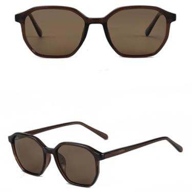 Imagem de VFDHN Óculos de Sol Masculinos em Acetato com Lentes Polarizadas Poligonais, Moda Feminina TR90, Marrom e Cinza (3)