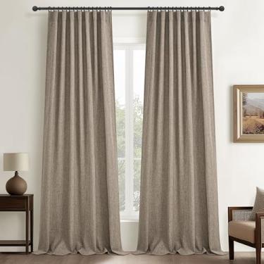 Imagem de Cortinas de porta deslizante de linho escuro bege pesado 250 cm de comprimento, conjuntos de 2 painéis, elegante filtro de luz neutra plissado transparente faixa de teto privacidade decorativa para