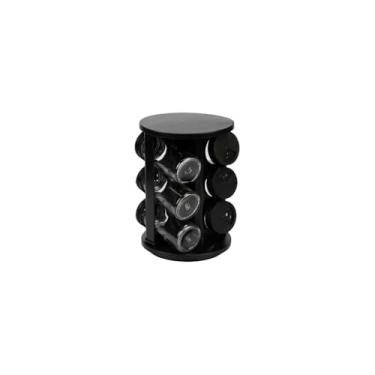Imagem de Porta Condimentos Giratório, Organizador com 6 Potes de Vidro, 80ml, Plástico Preto, Base Giratória, para Temperos e Especiarias, 18cm x 10cm