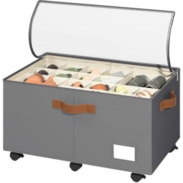 Imagem de Foyego Organizador de sapatos para armário, organizador de sapatos com rodas e divisórias ajustáveis, caixa empilhável de armazenamento de sapatos com capa transparente, organizador de sapatos