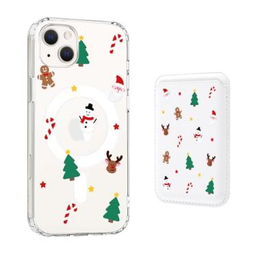 Imagem de AdorableWhimsy Capa para iPhone 16 Pro com suporte para cartão Magsafe, capa magnética transparente com design de Papai Noel de desenho fofo com carteira magnética de couro para mulheres e meninas