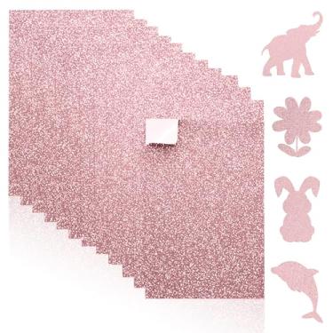 Imagem de ACTIVITYYA Folhas autoadesivas de espuma vinílica acetinada com glitter para artesanato – 2 mm de espessura, 8 folhas rosa, 15 x 23 cm, papel de espuma para bricolage, scrapbook e arte infantil