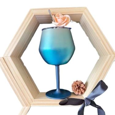 Imagem de Copo de vinho térmico 2 Em 1 420ML Taça Removível Com canudo de De Forma De U Isolamento Duplo(Azul)