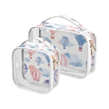 Imagem de xigua Balões de ar quente aquarela bolsa de maquiagem para mulheres, bolsa de cosméticos transparente de viagem, bolsa de higiene portátil à prova d'água para viagens, férias, organização de banheiro