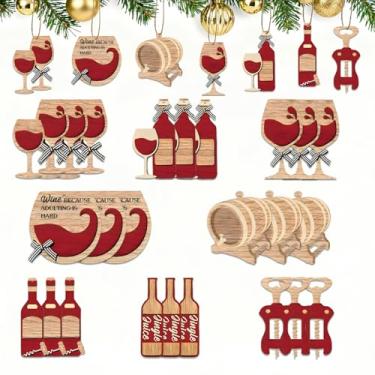 Imagem de Enfeites de Natal vermelhos, garrafas de vinho, decorações penduradas em árvore de madeira, 24 peças, garrafa de vinho vintage e artesanato em vidro com cordas para árvore de Natal, inverno, casa