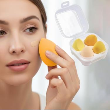 Imagem de Conjunto de esponja de maquiagem de 5 peças, com estojo de armazenamento protetor, esponjas de mistura de beleza para base, corretivo, para uso em viagens domésticas, série amarela