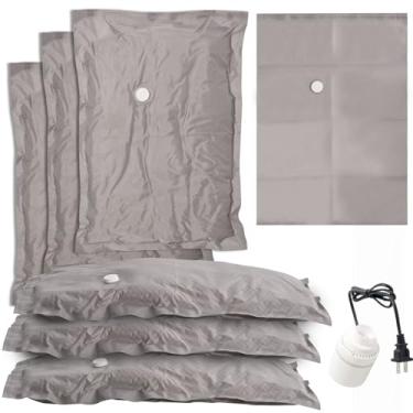 Imagem de Pacote com 6 sacos de vedação a vácuo para viagem de roupas – Sacos de armazenamento de viagem de tecido com bomba manual 6 grandes (81 × 61 cm) cubos de embalagem reutilizáveis para mudança, bagagem