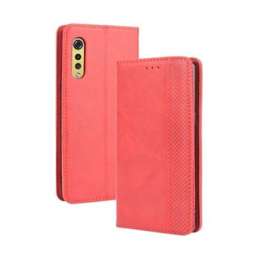 Imagem de Capa flip de couro para LG Velvet,Flip magnético retro,Caso de telefone de couro PU,Design de carteira com 3 slots de cartão e 1 clipe de dinheiro -Red