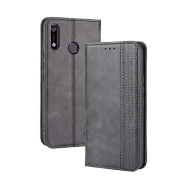 Imagem de Capa flip de couro para Infinix Hot 7 X624B,Flip magnético retro,Caso de telefone de couro PU,Design de carteira com 3 slots de cartão e 1 clipe de dinheiro -Black