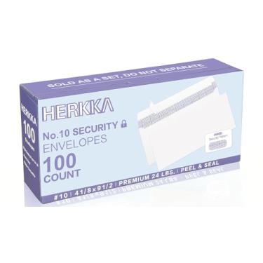 Imagem de HERKKA Envelopes autoselados de segurança nº 10, envelopes de negócios sem janelas nº 10, cor de segurança com design amigável para impressora, pacote com 100
