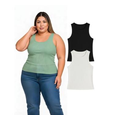 Imagem de Kit Com 2 Regatas Ribana Feminina Plus Size Cor:Preto+BrancoTamanho:Ún