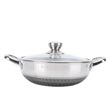 Imagem de GLOGLOW Frigideira de Aço Inoxidável 316, Superfície Antiaderente Com Design de Dupla Face para Distribuição Uniforme de Calor, Segura para Máquina de Lavar Louça Com Tampa Transparente, (26cm)