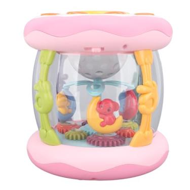 Imagem de Ainoli projetor musical giratório, luz, brinquedo, tambor de mão, quebra-cabeça multifuncional, brinquedo de educação infantil para bebês e crianças pequenas (Rosa)
