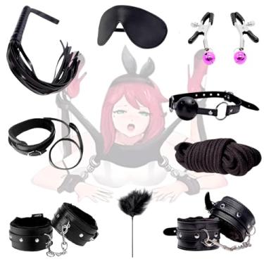 Imagem de Kit Bondage BDSM Completo com 10 Peças Algemas, Coleira e Amarras para Casal Fetiche Dominação Preto