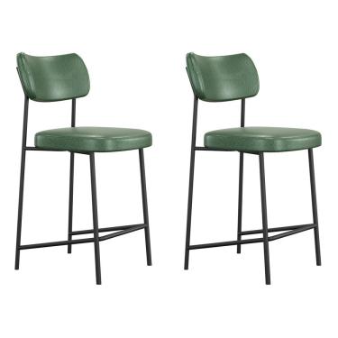 Imagem de Kit 2 Banquetas Médias Para Cozinha Lila Moderno Aço Carbono Assento Estofado Verde Desk Design