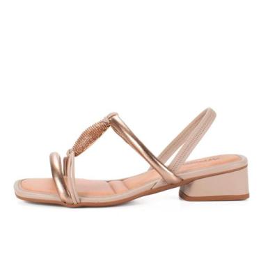 Imagem de Sandalia Mississipi Tiras Finas Salto Baixo Pedraria, 37, Bege