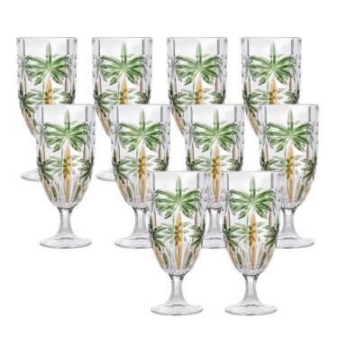 Imagem de Jogo 10 Taças De Cristal Palm Tree Coqueiro Para água Suco Wolff 450ml