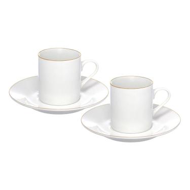 Imagem de Jogo 2 Xícara De Café Porcelana Borda Dourada Com Pires Royal Premium 90ml Haüskraft