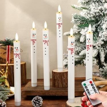 Imagem de Whaline 6 peças de velas de LED sem chamas de LED de inverno com controle remoto bonito boneco de neve velas elétricas embaladas para festa de Natal, mesa de casa, decoração de centro de mesa