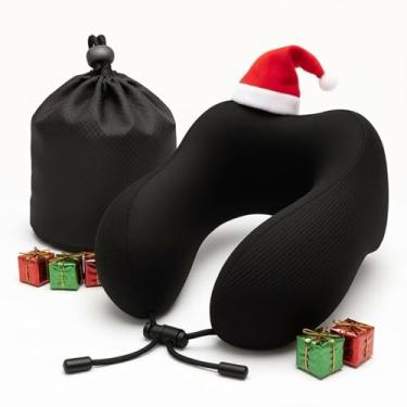 Imagem de Almofada de pescoço para viagem, suporte de pescoço com capa de seda gelada refrescante, suporte de alta densidade, lavável na máquina e adequado para viagens, travesseiro de espuma viscoelástica em