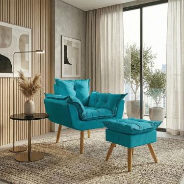 Imagem de Kit Poltrona e Puff Alice Decorativa Confortável Para Sala Recepção Manicure Quarto Consultório Tecido Suede