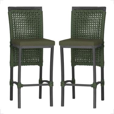 Imagem de 2 Banqueta Em Alumínio Roma Preta Corda Náutica Tecido 13 Verde