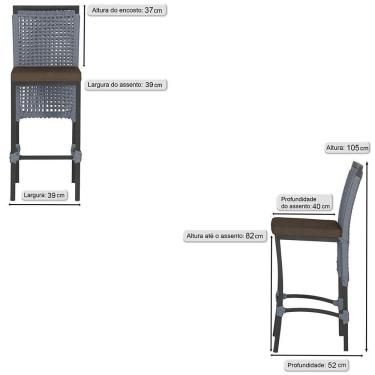 Imagem de Banqueta Em Alumínio Roma Preta Corda Náutica Tecido 9 Prata