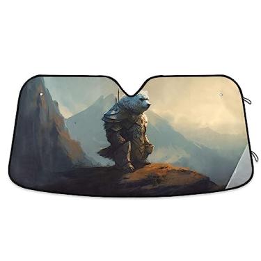 Imagem de Guarda-sol Sad White Bear Warrior para janela de carro, para-sol para para-brisa de carro, proteção UV para-sol dobrável para janela de carro, acessórios de verão para carro