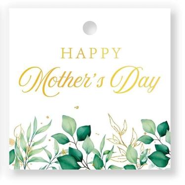 Imagem de Whaline 50 etiquetas de presente de papel Feliz Dia das Mães com corda de cânhamo quadrada minimalista folhas de eucalipto etiquetas de etiquetas para pendurar no aniversário da mãe, faça você mesmo