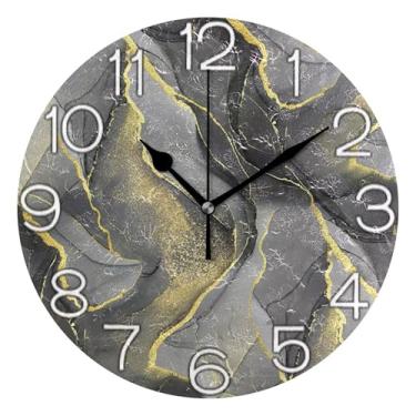 Imagem de Relógio de parede analógico decorativo relógio de cozinha rústico redondo sem tique-taque silencioso, decoração moderna de meados do século arte chique cinza dourado, 25 cm, ponteiros pretos